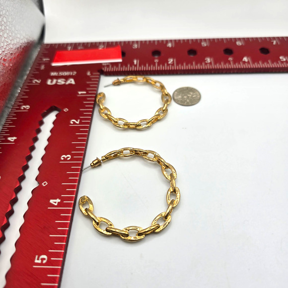 Earrings Gold Tone Chain Link Hoop Post Back Statement Jewelry Fashion SKU2405 - Picture 4 of 4